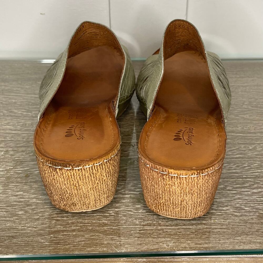 Spring Step Wedge Sandal Cunacena Moss Green Leather Lattice‎ Comfy Slip on - Picture 5 of 11
